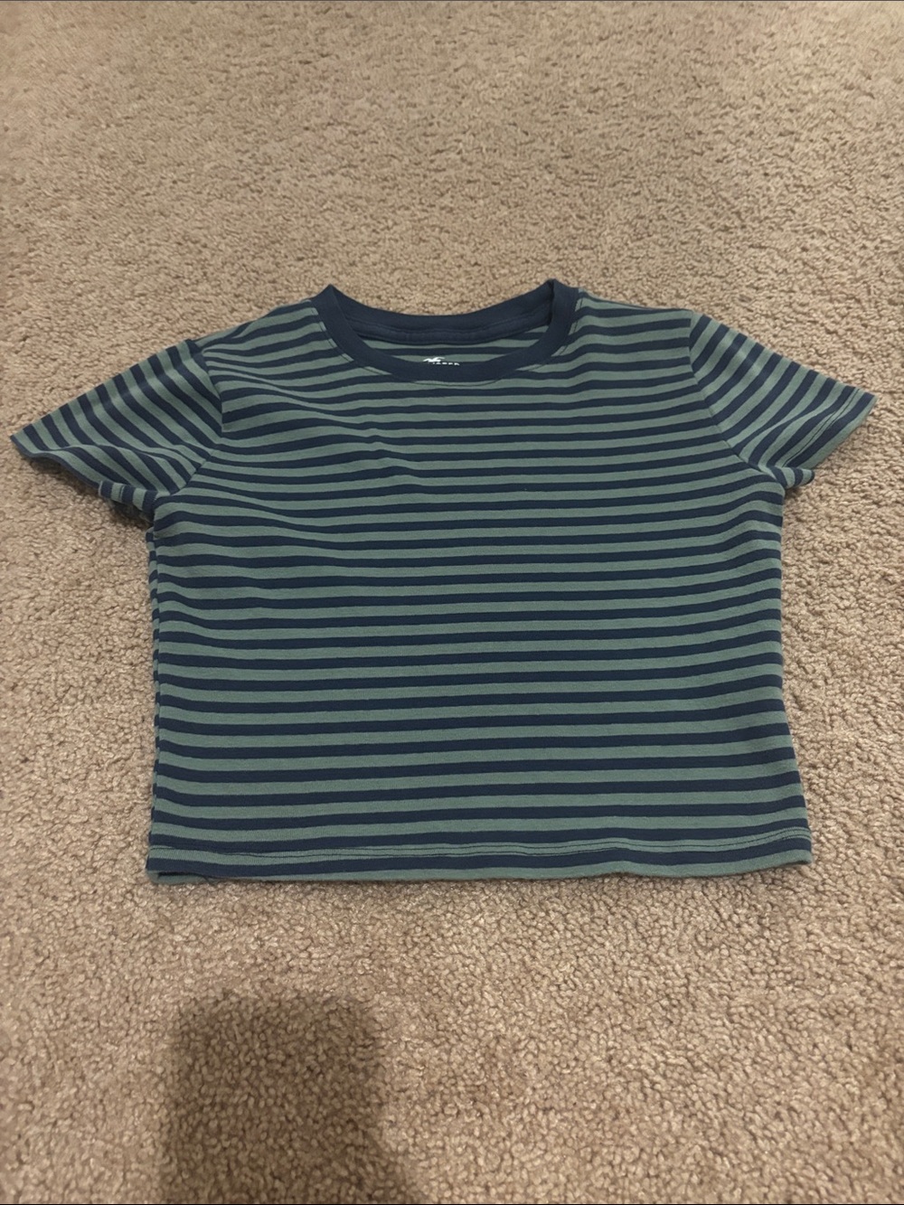 Hollister Striped Crop Top - Navy and Teal